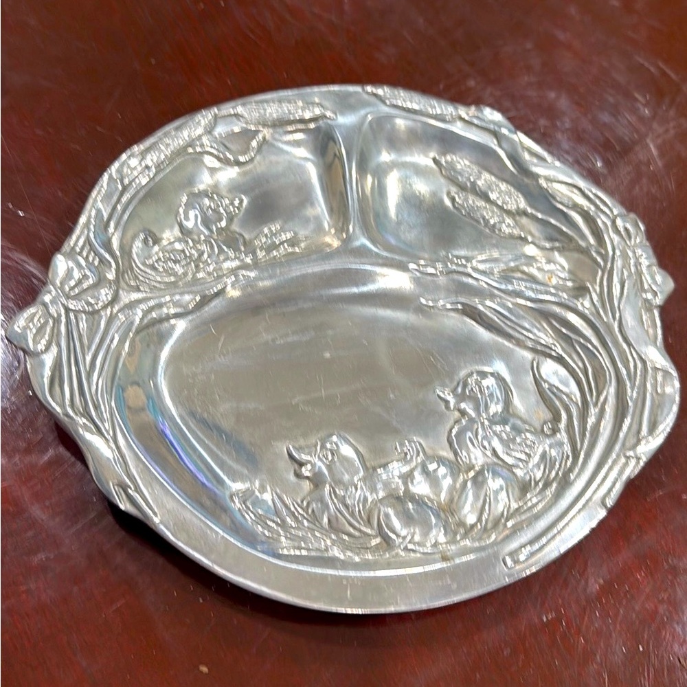 Arthur Court ducks 1998 pewter display oval dish plate 3 divided